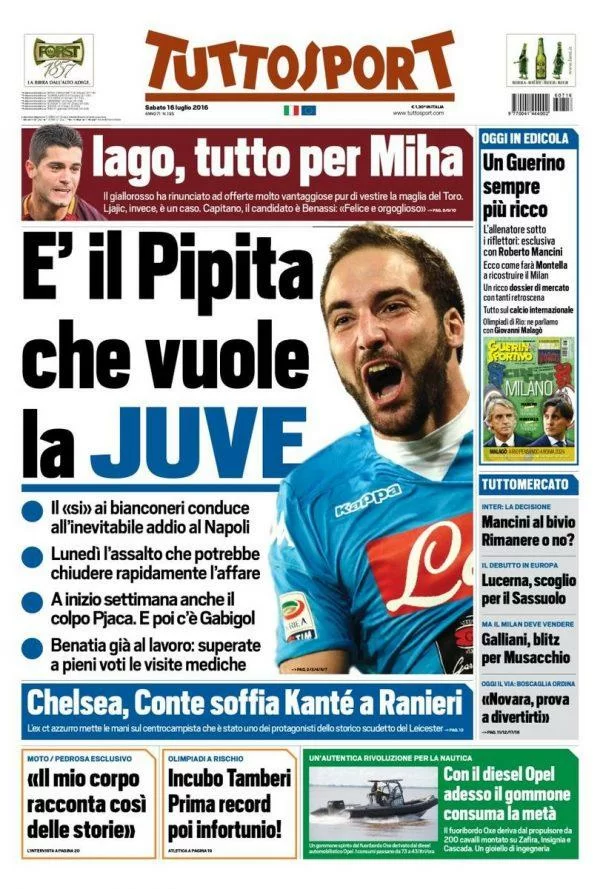 Le prime pagine di oggi, l’aria tesa in casa Inter e il Pipita in bianconero