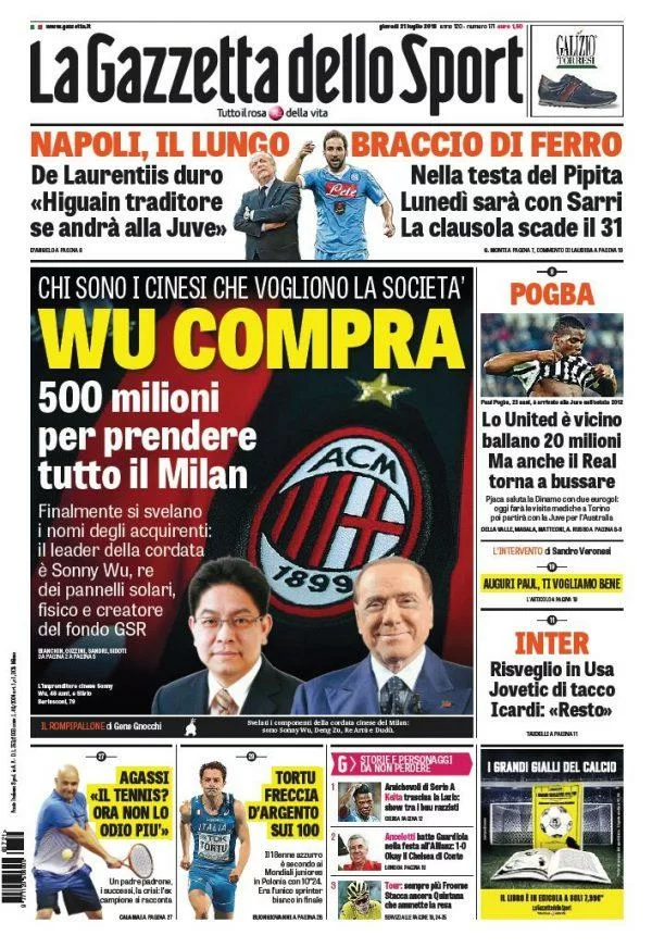 Sonny Wu vuole il Milan, le ultime sui quotidiani di oggi