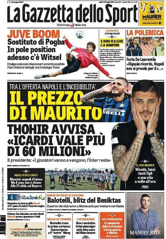 Oggi in edicola: Icardi al Napoli si può fare