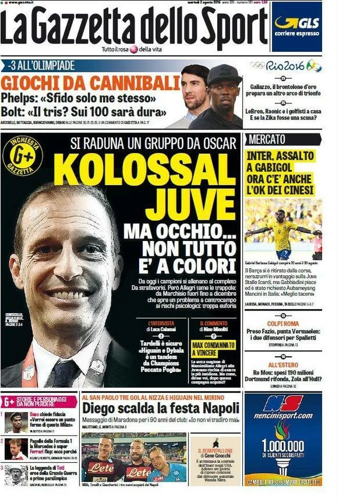 Edicola: ecco le prime pagine dei maggiori quotidiani sportivi nazionali