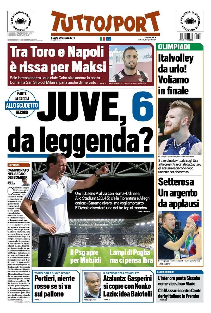 Le prime pagine di oggi: prima di Serie A, Italvolley in finale