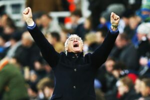 NEWCASTLE, ENGLAND - NOVEMBER 21: Leicester City manager Claudio Ranieri celebrates his teams third goal during the Barclays Premier League match between Newcastle and Leicester City at St James Park on November 21, 2015 in Newcastle, England. (Photo by Ian MacNicol/Getty images)