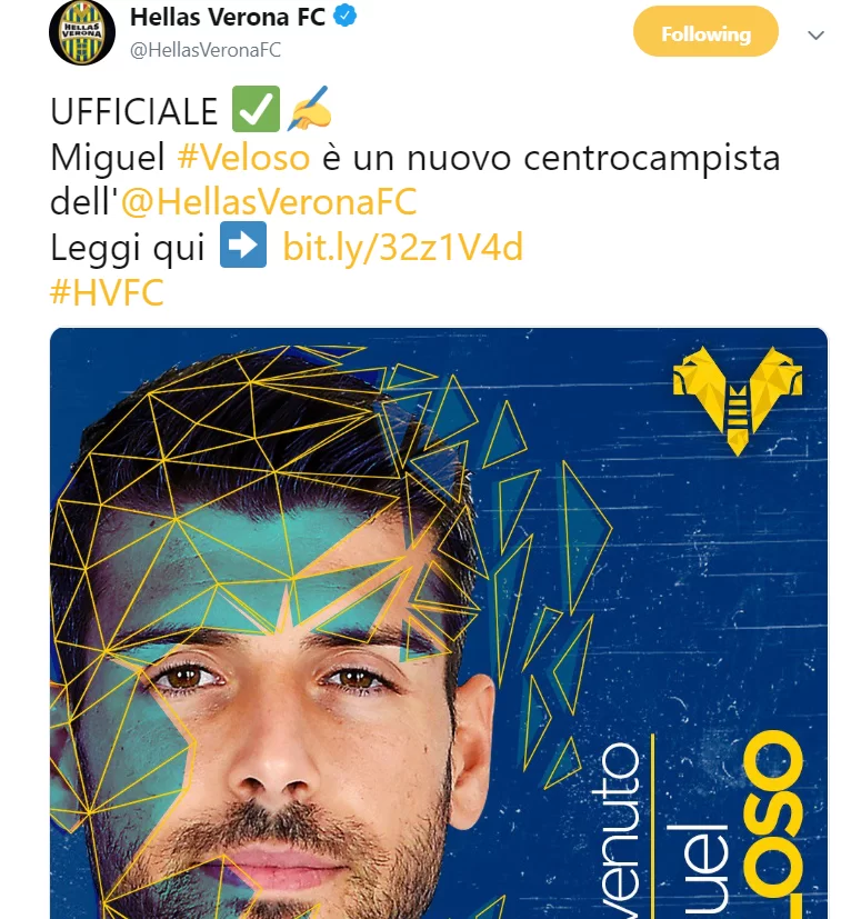 UFFICIALE – Miguel Veloso è un nuovo calciatore dell’Hellas Verona
