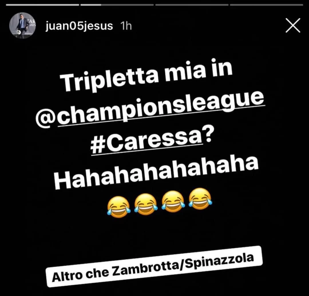 Tripletta di Gabriel Jesus ma per Caressa è Juan Jesus: la risposta del difensore è tutta da ridere