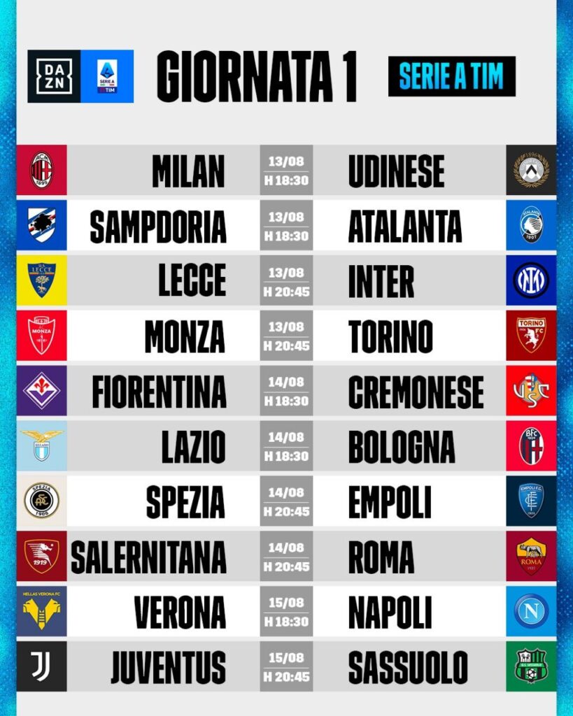 Orari Prima Giornata Serie A 22/23