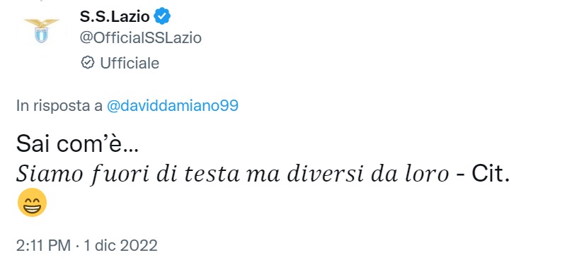 Tweet Lazio Damiano Maneskin