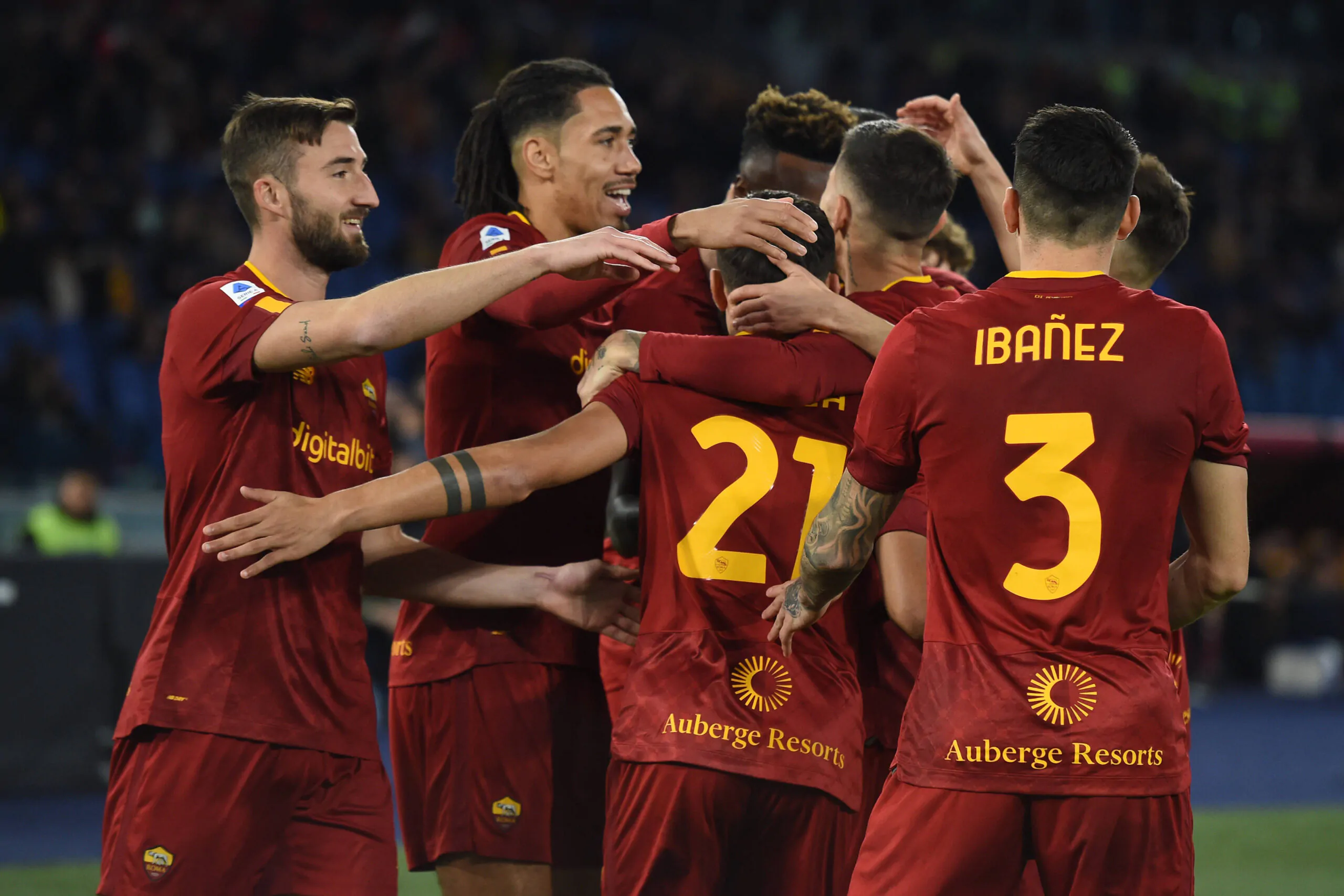 I giocatori della Roma esultano durante Roma-Empoli