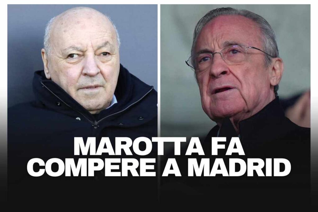 Marotta a sinistra e Florentino Perez a destra in vesti dirigenziali