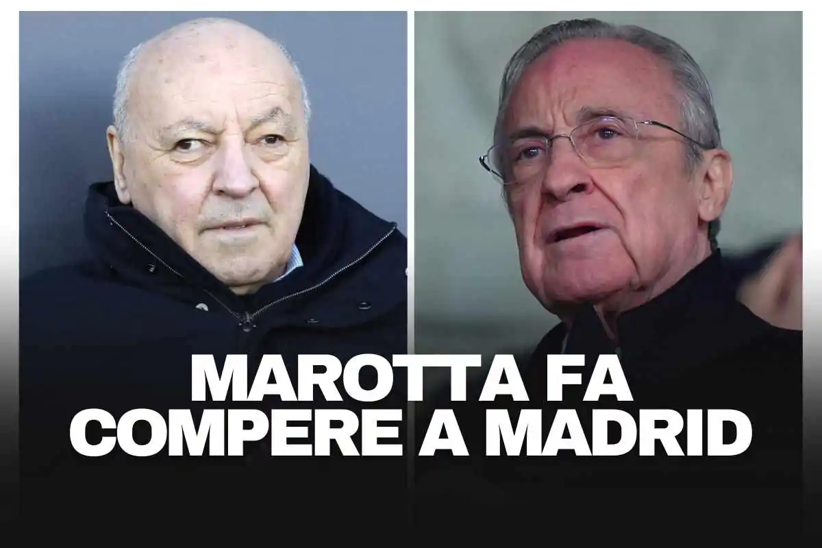 Marotta a sinistra e Florentino Perez a destra in vesti dirigenziali