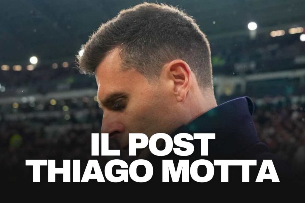 Thiago Motta di profilo con la testa china a bordo campo