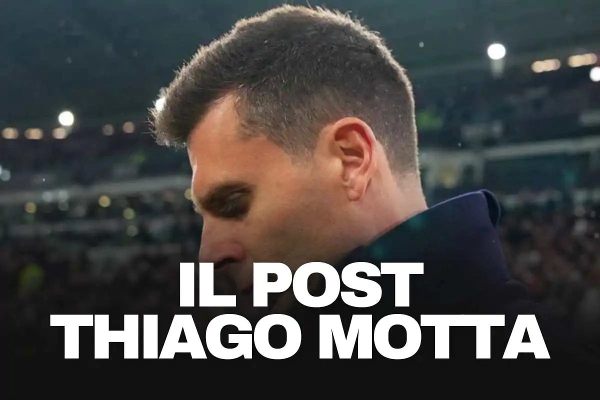 Thiago Motta di profilo con la testa china a bordo campo