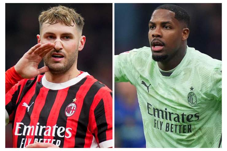 Gimenez a sinistra con indosso la maglia del Milan e Maignan a destra mentre dà indicazioni