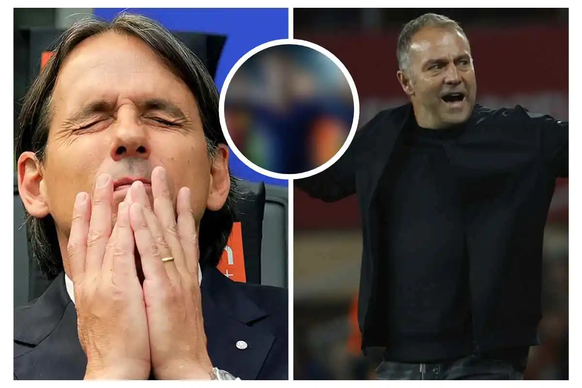 Inzaghi sconsolato a sinistra e Flick esulta a destra