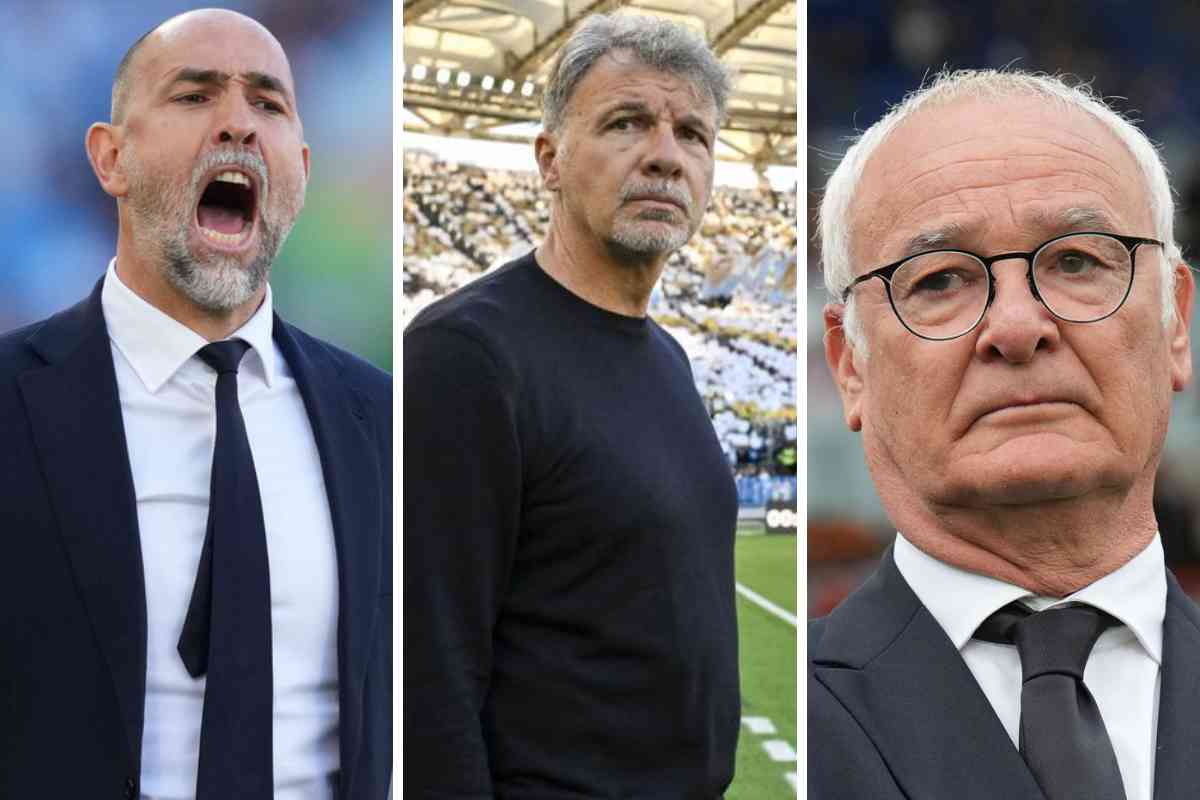 Tudor a sinistra, Baroni al centro e Ranieri a destra da bordo campo