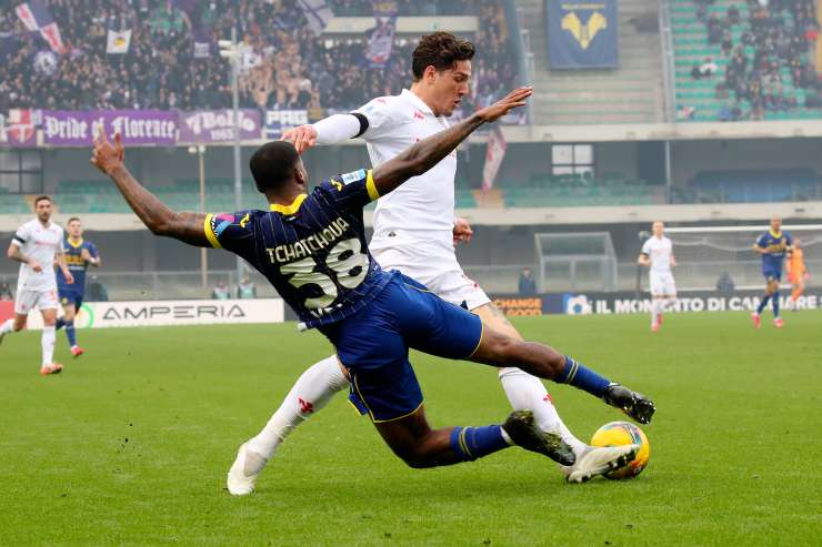 Nicolò Zaniolo in campo con la maglia della Fiorentina