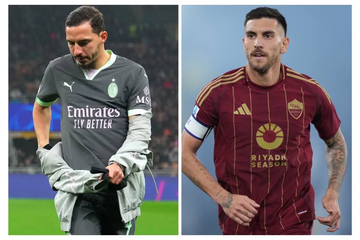 Bennacer a sinistra si sveste dei panni del Milan, Pellegrini a destra con indosso la maglia della Roma