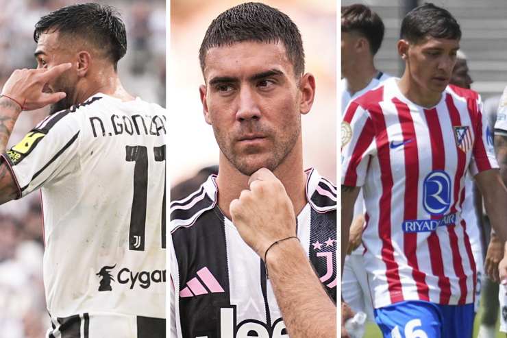 A sinistra Nico Gonzalez e al centro Vlahovic con indosso la maglia della Juventus, a destra Molina con quella dell'Atletico Madrid