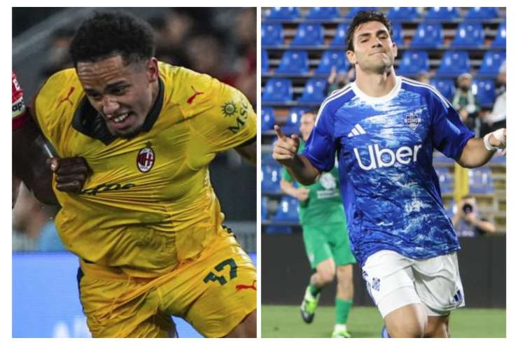 Okafor a sinistra con indosso la maglia del Milan e Azon a destra con quella del Como