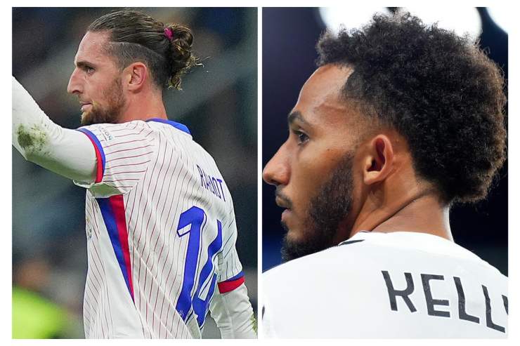 Rabiot a sinistra con indosso la maglia della Francia e Kelly a destra con quella della Juventus