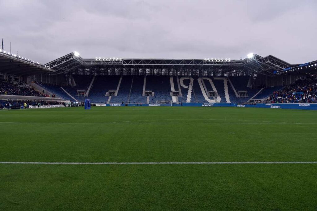 Una panoramica del Gewiss Stadium, sede di Italia-Estonia di stasera.