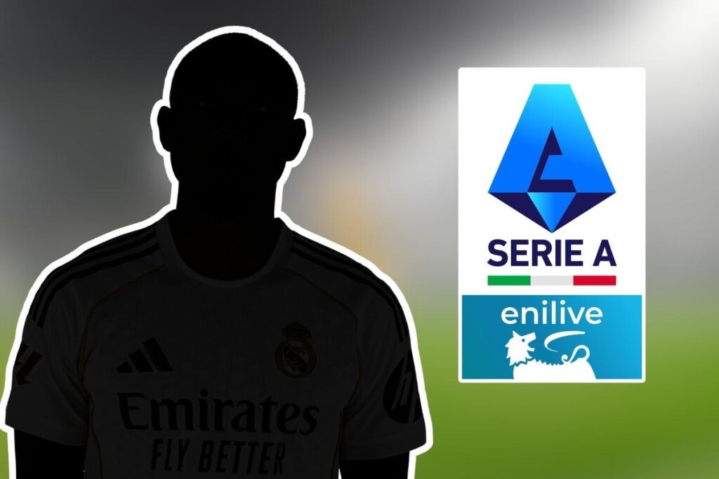 Calciatore misterioso con la maglia del Real Madrid, e logo della Serie A
