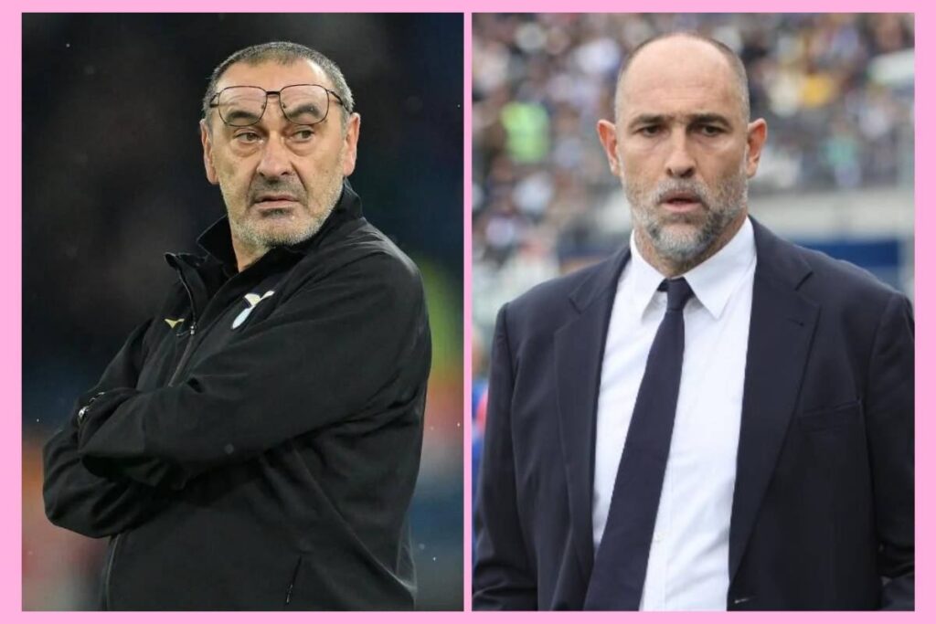 L'allenatore della Lazio Maurizio Sarri e l'allenatore della Juventus Igor Tudor
