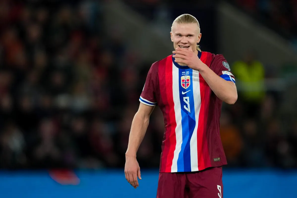 Erling Haaland, attaccante del Manchester City, nel corso del match tra Norvegia e Israele