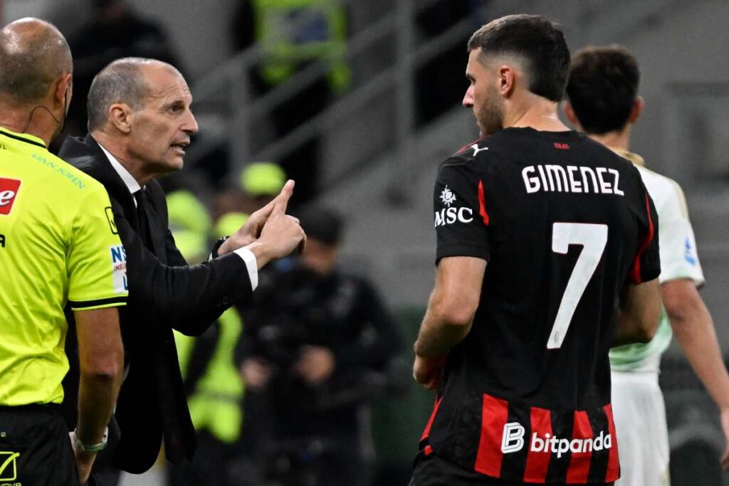 Santiago Gimenez a colloquio con Massimiliano Allegri