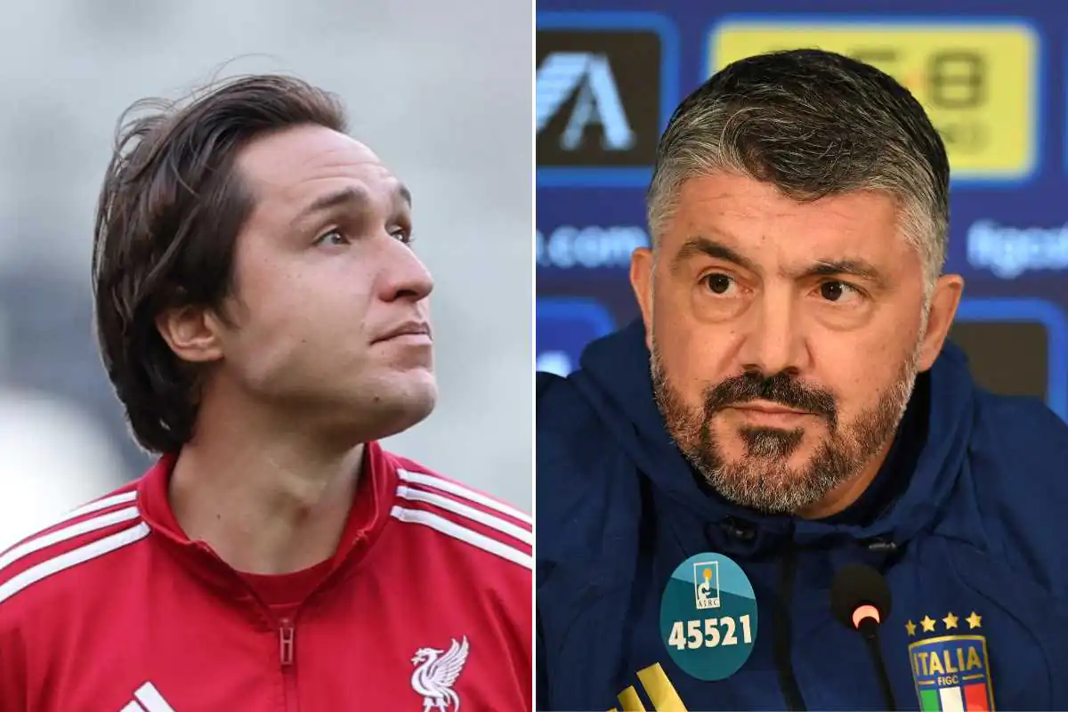 Federico Chiesa ritratto di fianco a Gennaro Gattuso in collage sulla Nazionale italiana