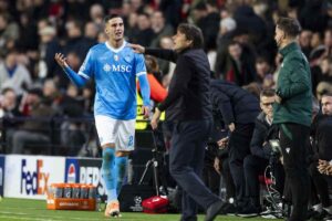 Napoli, Lucca durante una gara di Champions League