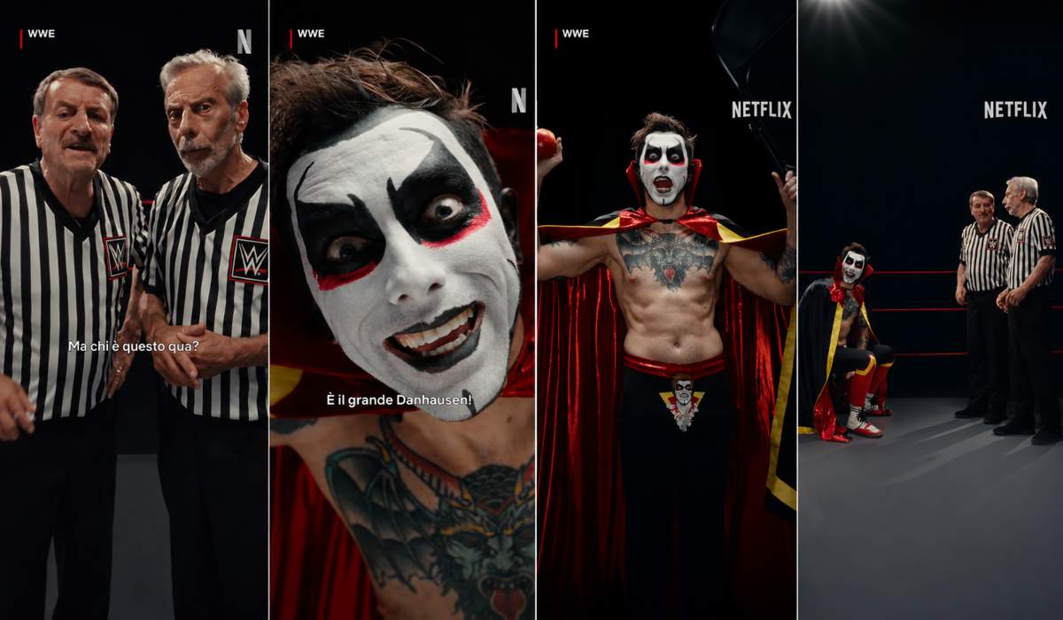 Gli screen dello spot con la superstar WWE Danhausen e gli attori Giovanni e Giacomo